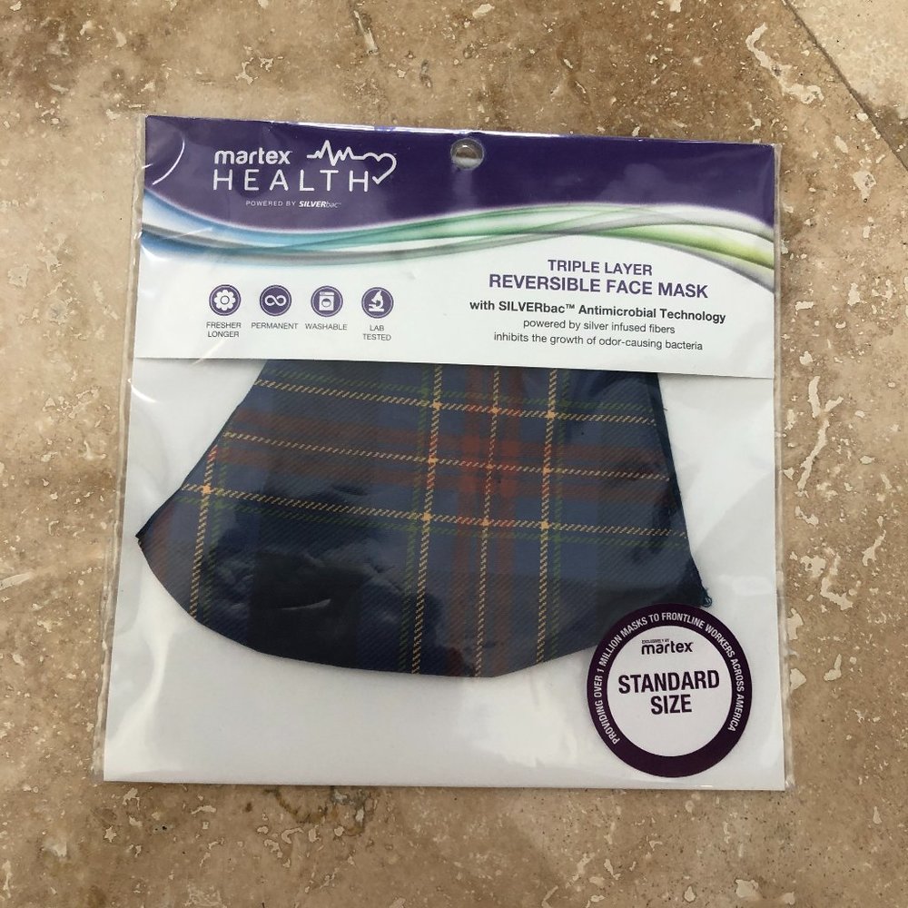 NEW MARTEX HEALTH Reversible FACE MASK Plaid